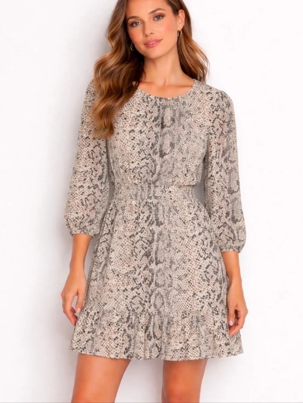 J. Crew Neutral Snakeskin Tiered Dress